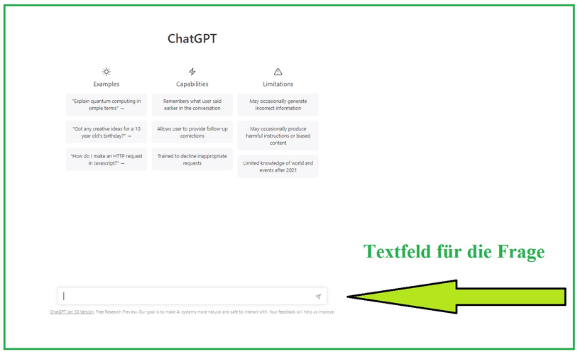 Screenshot ChatGPT Eingabefeld | © ifb Screenshot ChatGPT Eingabefeld | © ifb