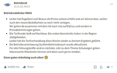 So sieht der Isabellenhütte-Ticker aus. | © Betriebsrat Isabellenhütte Heusler